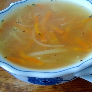 刻み人参のコンソメバジル風味スープ